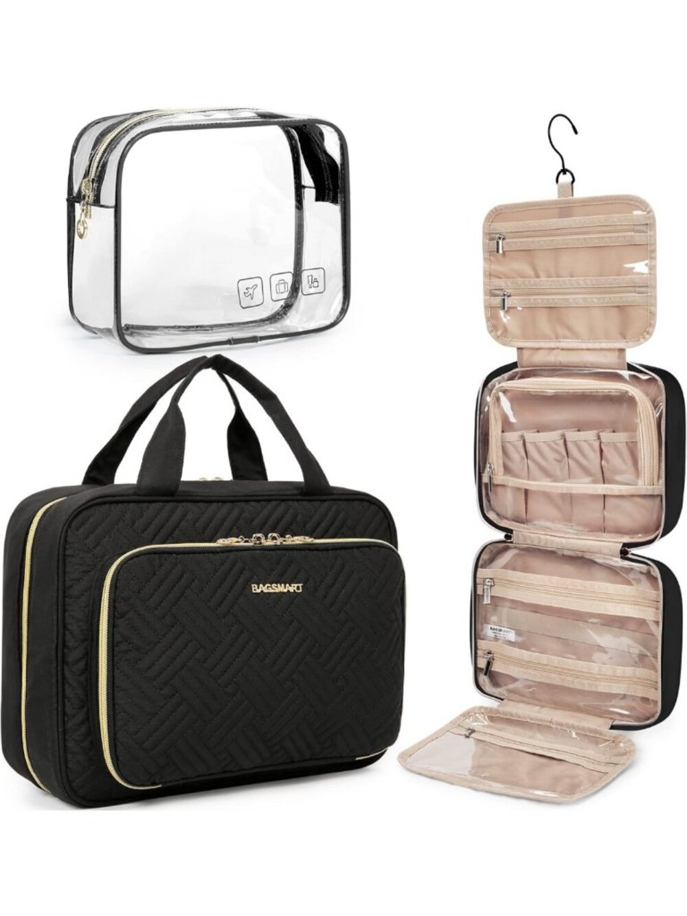 Hanging Travel Toiletry & Makeup Organizer with TSA-Approved Clear Bag - Medium